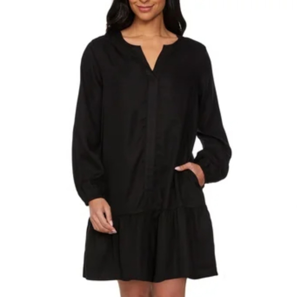 Buffalo David Bitton Black Long Sleeve Dress Women's Size Small Flowy New!